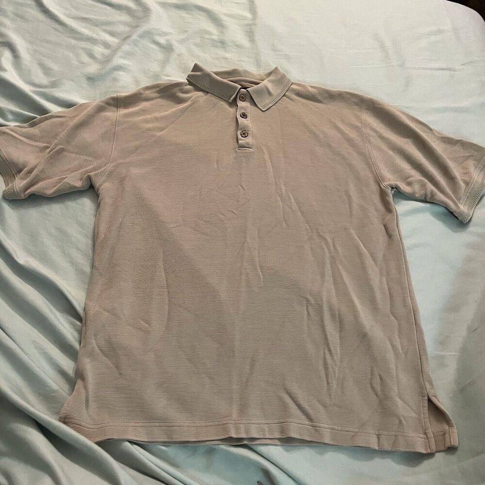Baracuta Mens Size Large Tan Silk And Cotton Short Sleeve With Buttons EUC